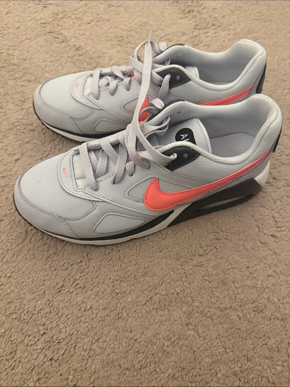 Nike Air Max Light Gray Sneakers with Coral Swoosh